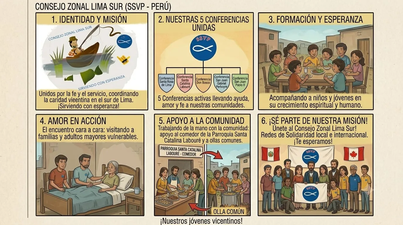 Cómic sobre el Consejo Zonal Lima Sur de la SSVP